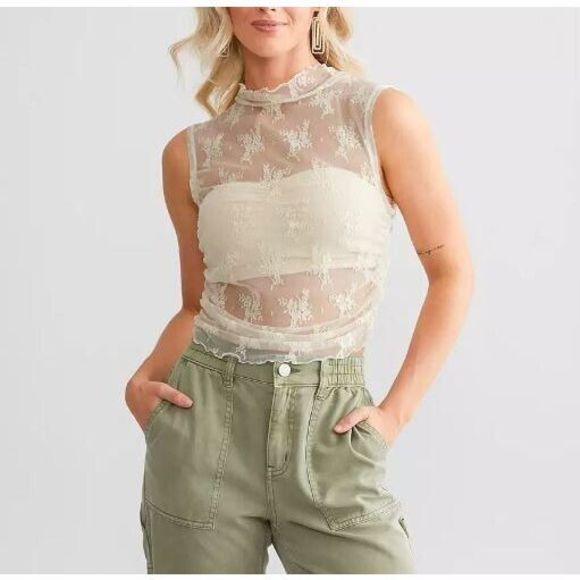 Intimately Free People OB1696716 Women Sz M Cream Nice Try Floral Lace Tank Top - Picture 8 of 9